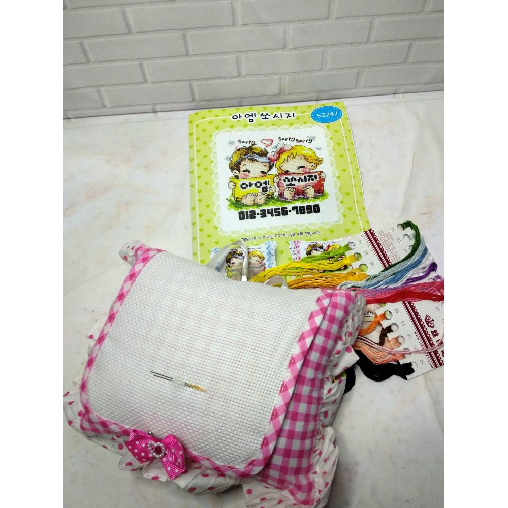 Paket Sulam Kristik Strimin Sarung Bantal Mini DOME S2247 Couple Korea