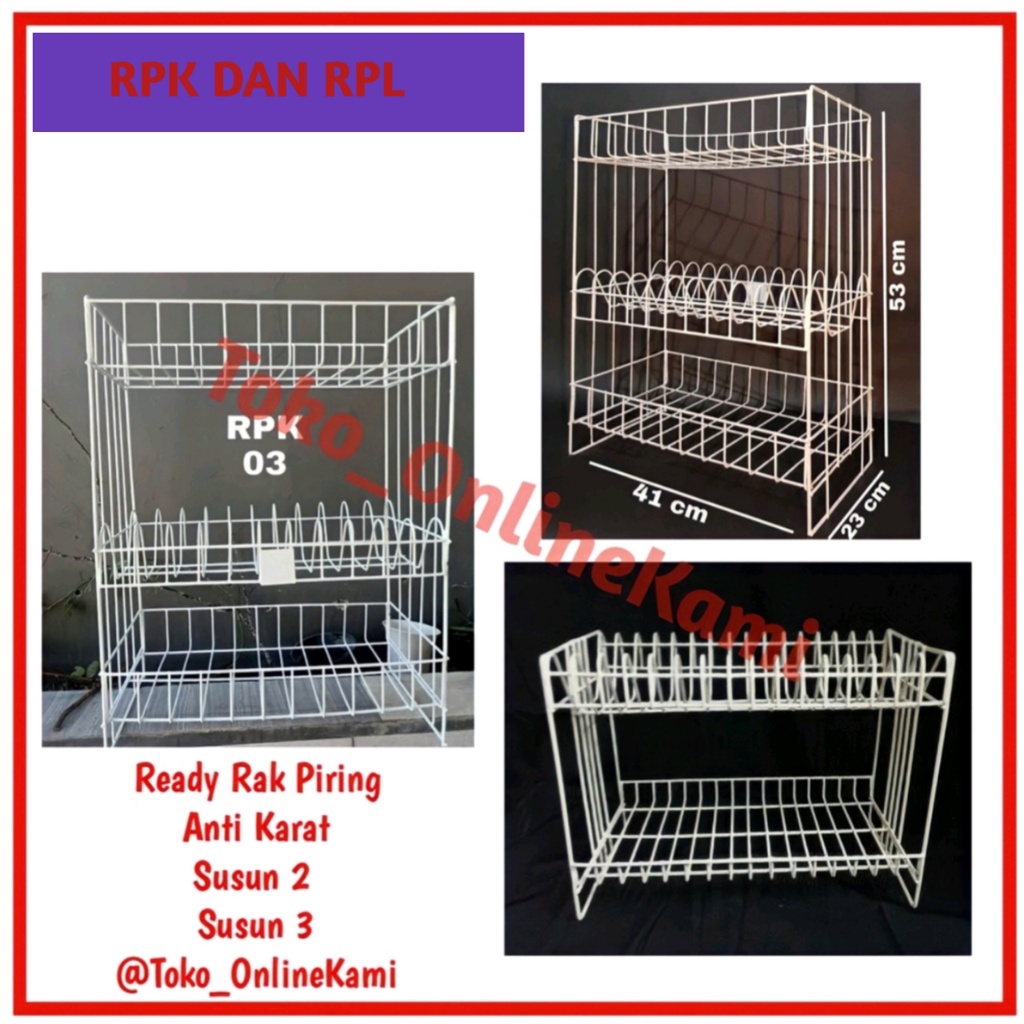 Rak piring susun 3 ANTI KARAT / Rak kawat susun 3 Dan Susun 2 rpk 03 / Rak besi coating plastik / Rak Dapur Anti Karat