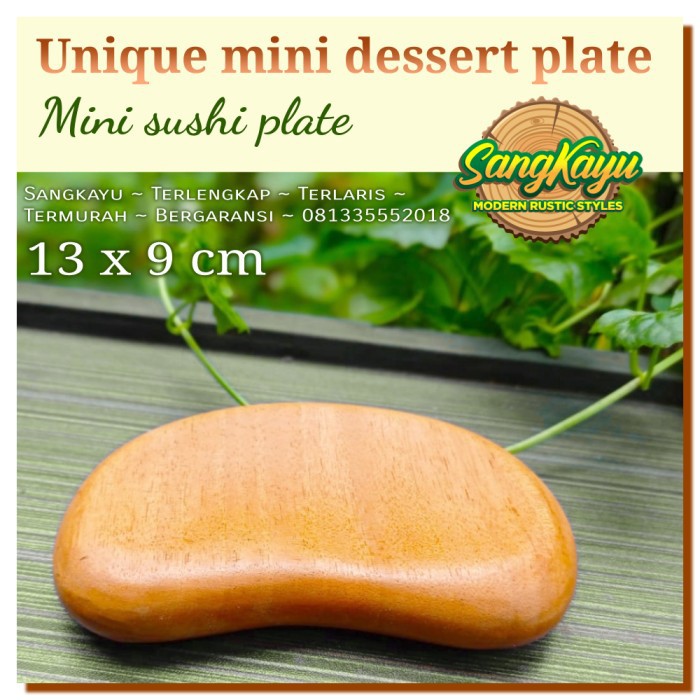 Piring sushi kayu 13x9cm wooden mini dessert plate tray piring saji