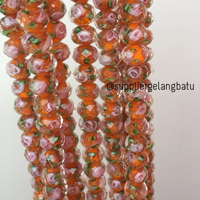 Lampwork kristal Murano 14x12mm bahan crystal ceko mawar oren premium grosir kerajinan beads suppier