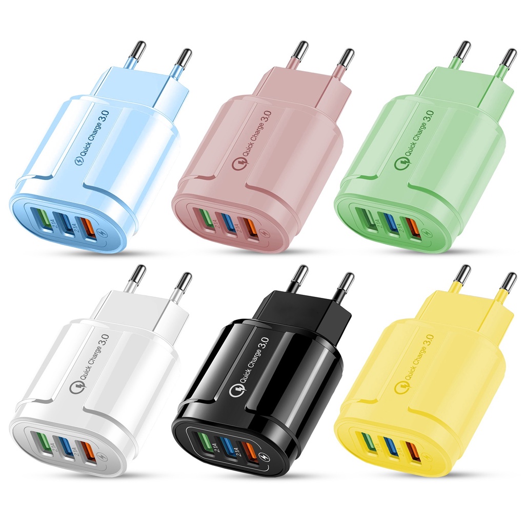 Adapter Charger Dinding 3 Port Usb Adoptor 2A Fast Charging Untuk Iphone 14 13 12 Android