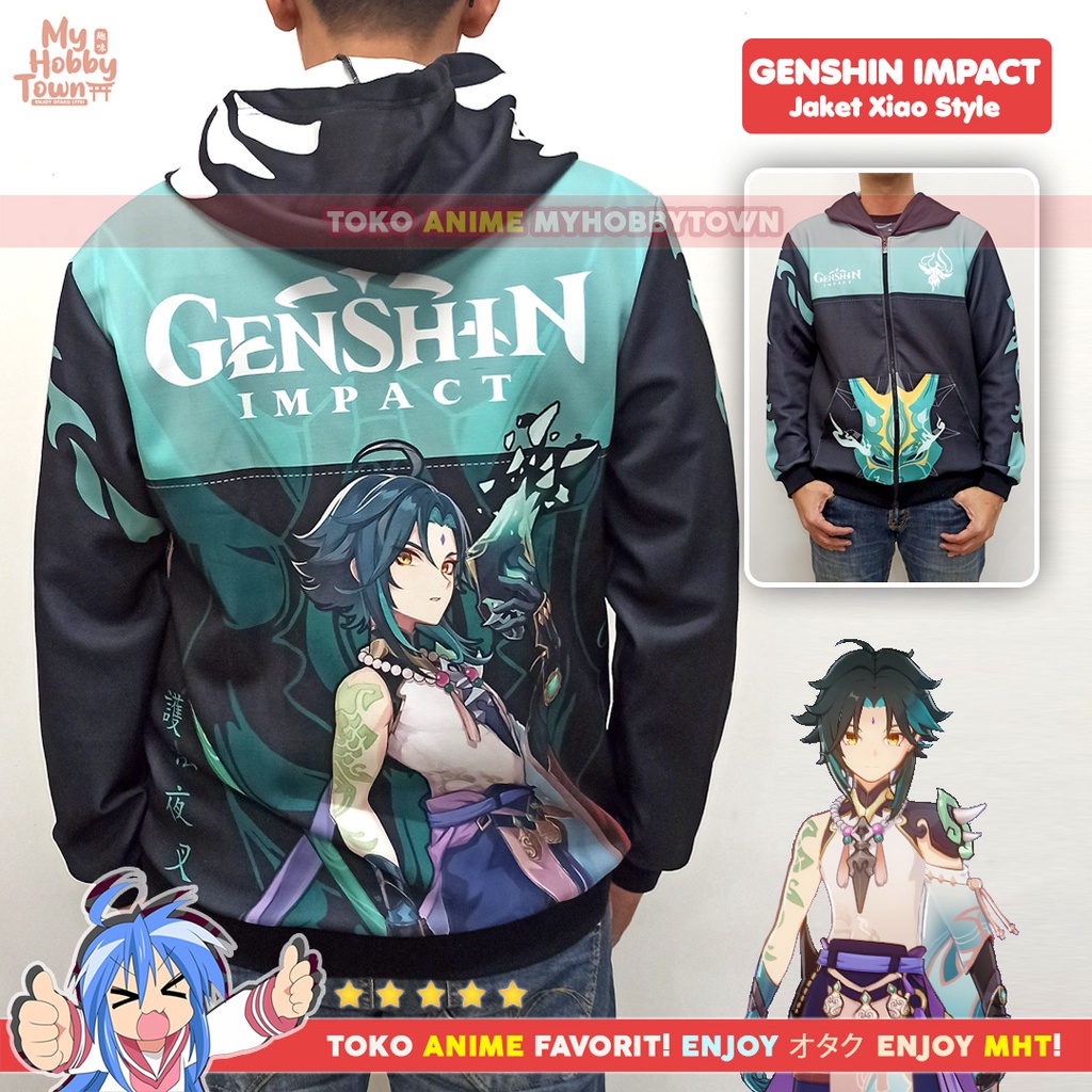 Jaket Hoodie Anime Game Full Print Genshin Impact Xiao Style