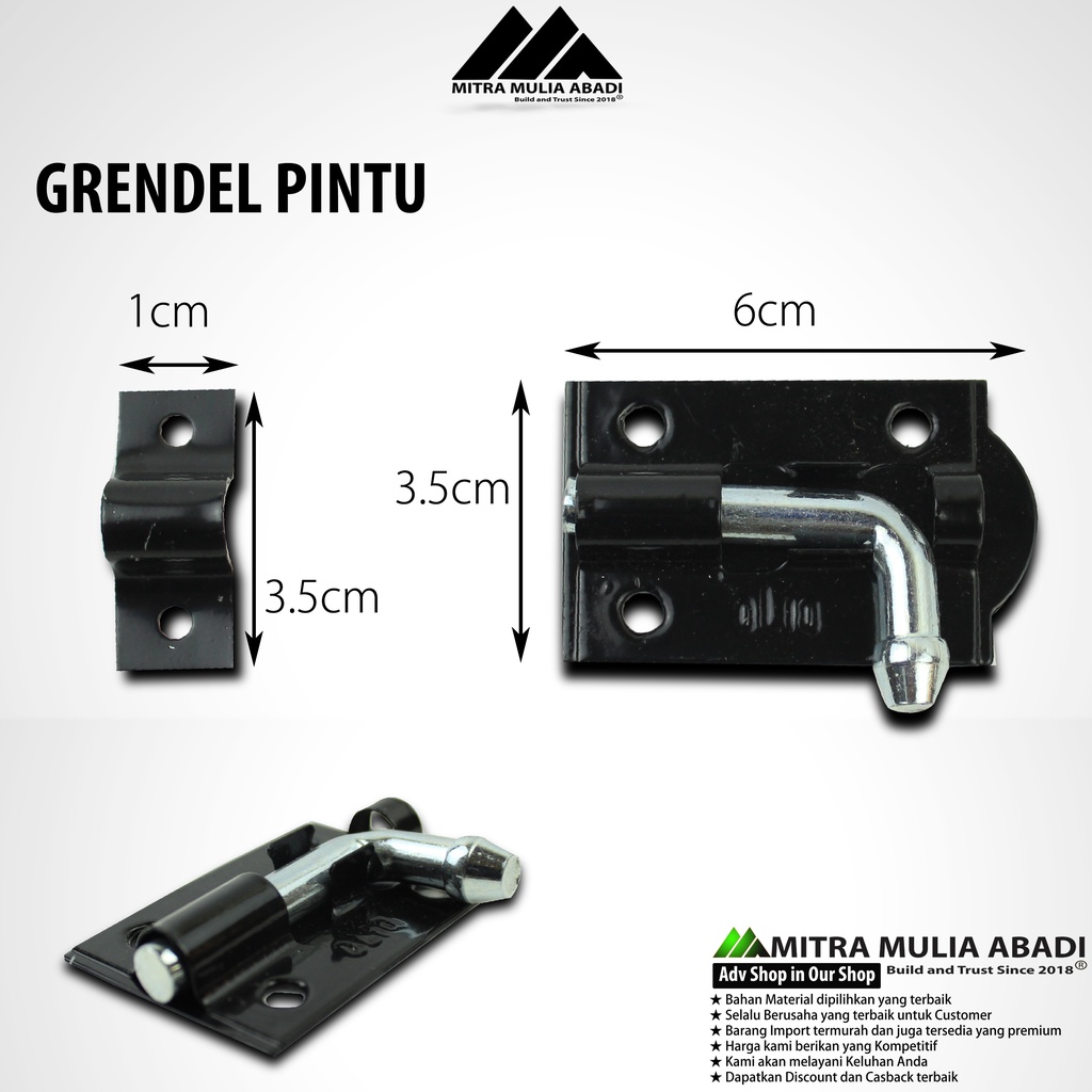 Grendel Hitam 2 inch 2&quot; Slot Gudang Besi Hitam