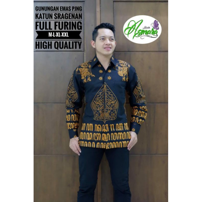 Kemeja Batik Lengan Panjang Pria Batik Pria Hitam Lengan Panjang GUNUNGAN EMAS PANJANG