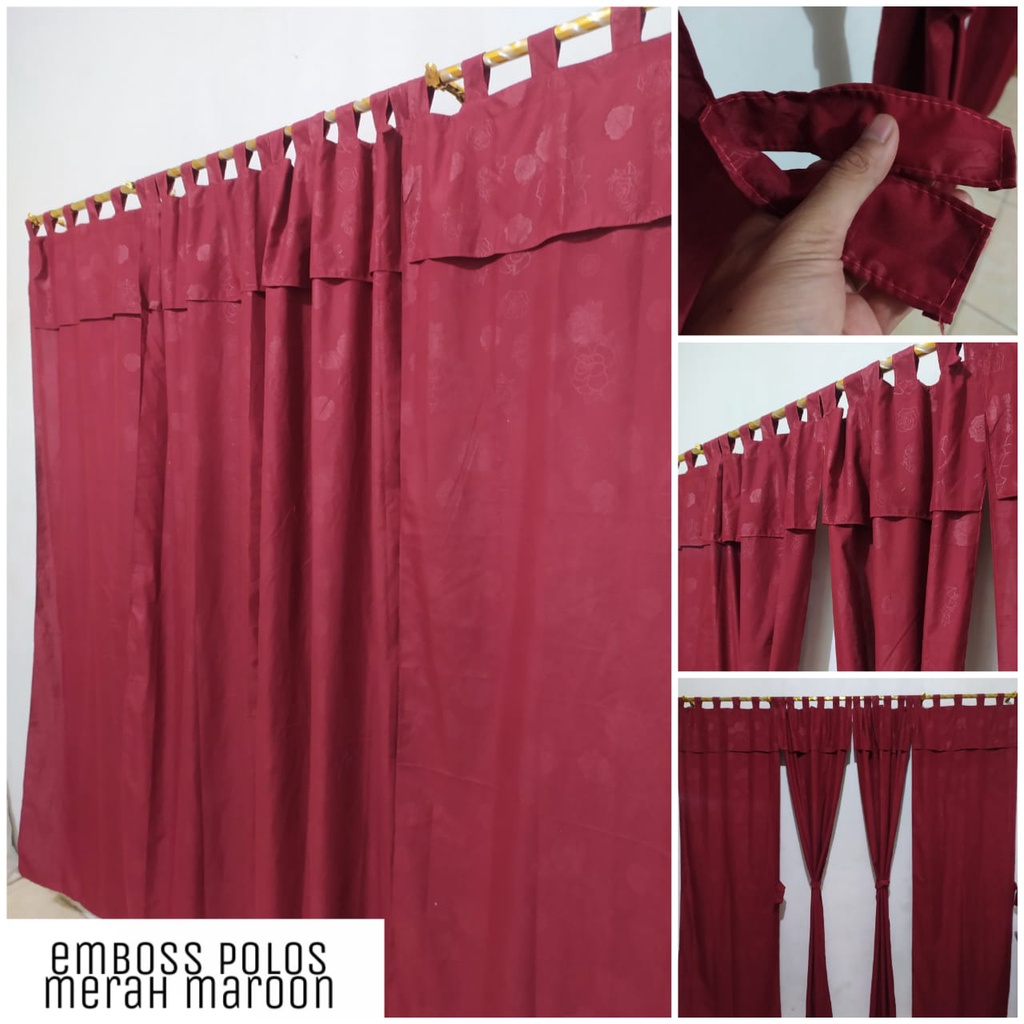 Gorden Pintu Polos Emboss Merah Maroon 2 | Hordeng Pintu & Jendela | Katun Tebal | Bisa COD