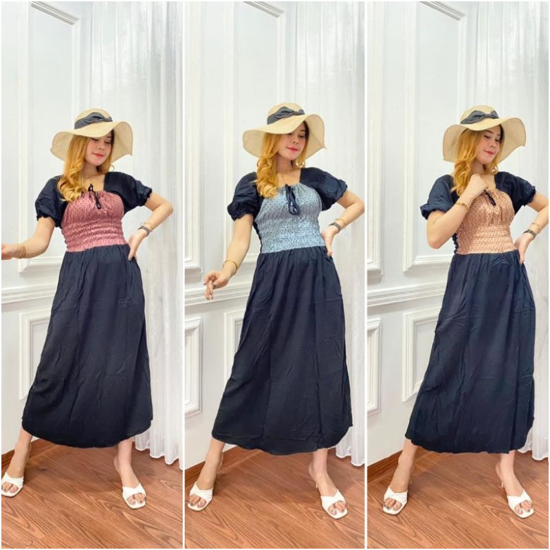 BISA COD DASTER AR03 RAYON PREMIUM PANJANG MURAH HARGA GROSIR KEKINIAN KERUT DADA SMOKE MOTIF TERBAR