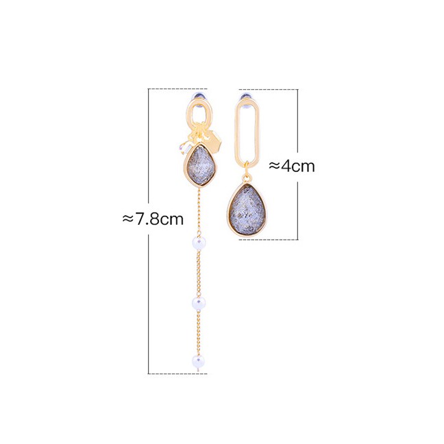 LRC Anting Tusuk Fashion Gold Asymmetric Pearl S925 Silver Needle Gemstone Drop Earrings D03308