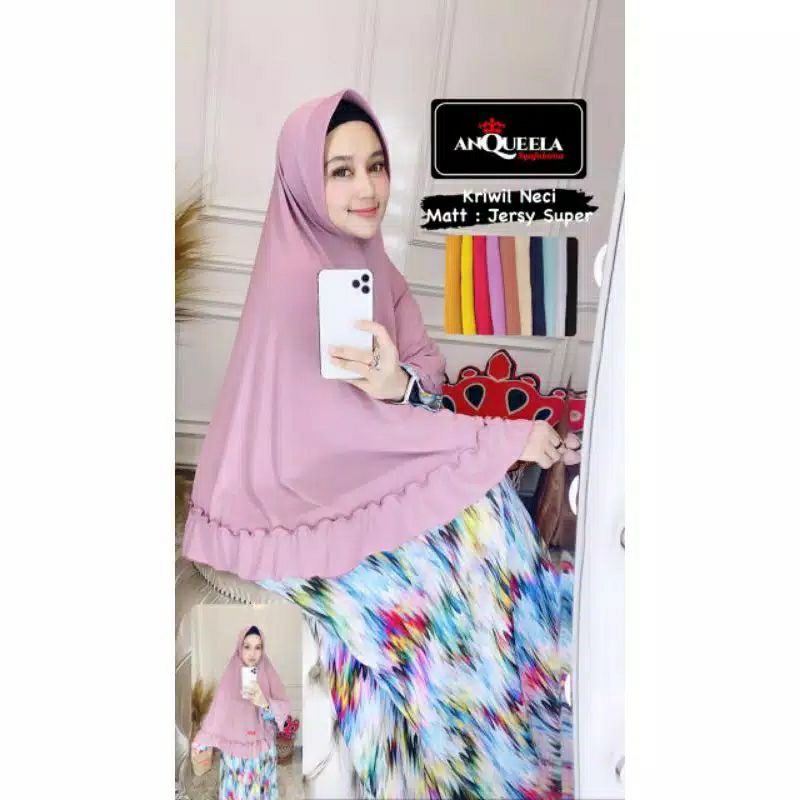 anqueela jilbab keriwil neci syar'i kerudung Jersey jumbo instan brego