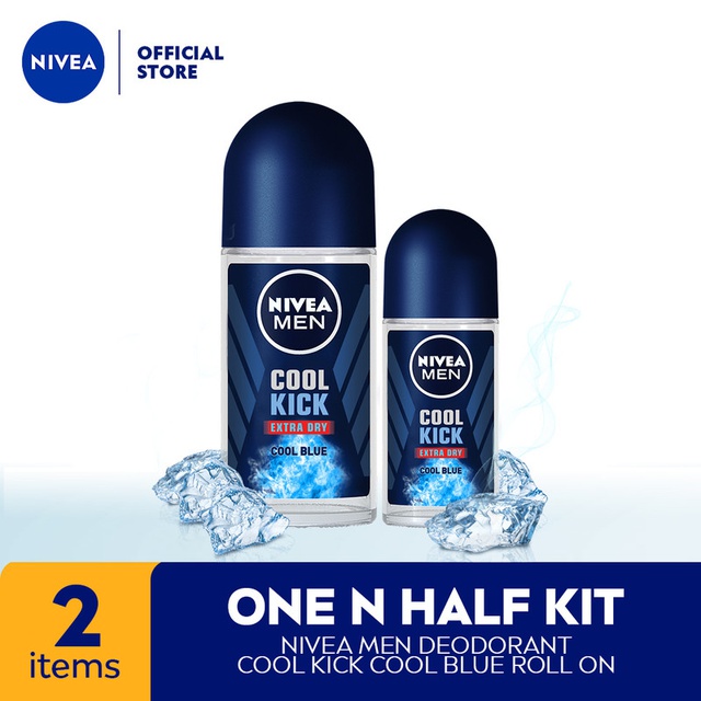 NIVEA MEN Personal Care Deodorant Cool Kick Roll - On Male 50ml + Ndeo Cool Kick Roll - On Male 25ml