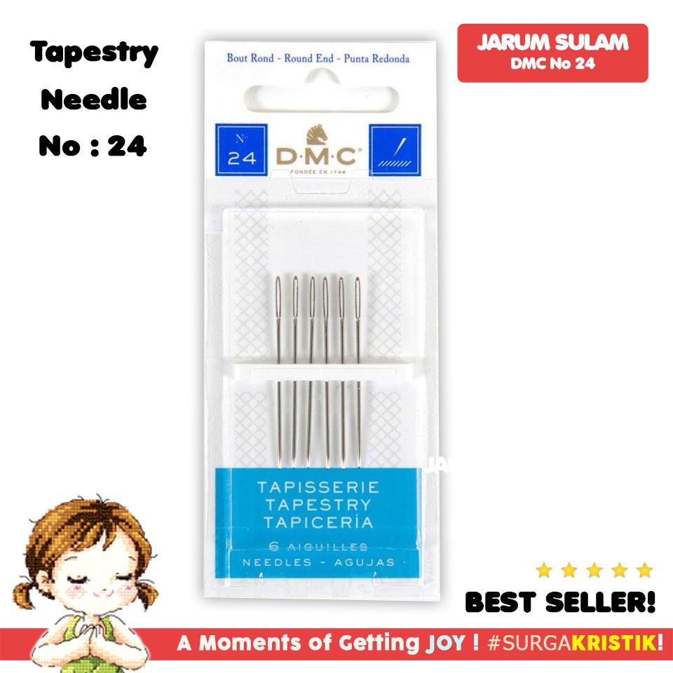 Jarum Sulam Tapestry Kristik Cross Stitch DMC Nomor 24 Ujung Tumpul Round End