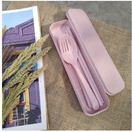 Sendok Set Jerami Alat Makan Souvenir Korean Sumpit Travel Gandum Unik Kado Lunch Box Kotak Makan ma