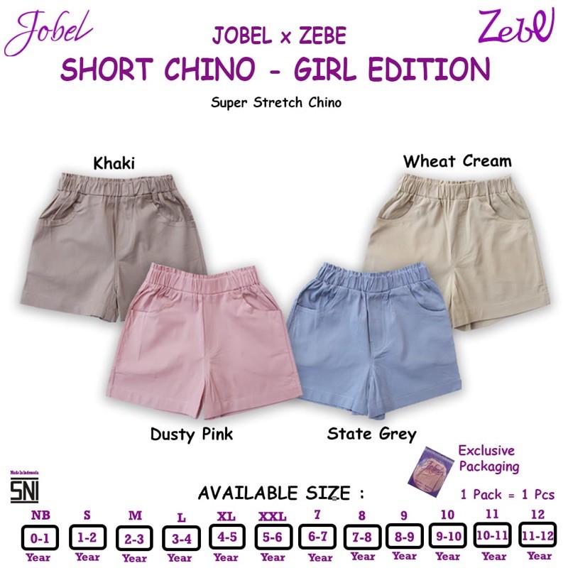 Jobel x Zebe - Shorts Chino Girl edition - Celana anak Murah - Kazel Short Chino