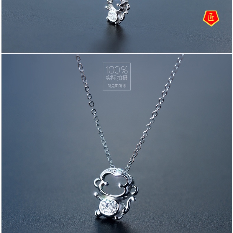 [Ready Stock]Hollow Diamond Cute Monkey Necklace Women's Simple Fashion