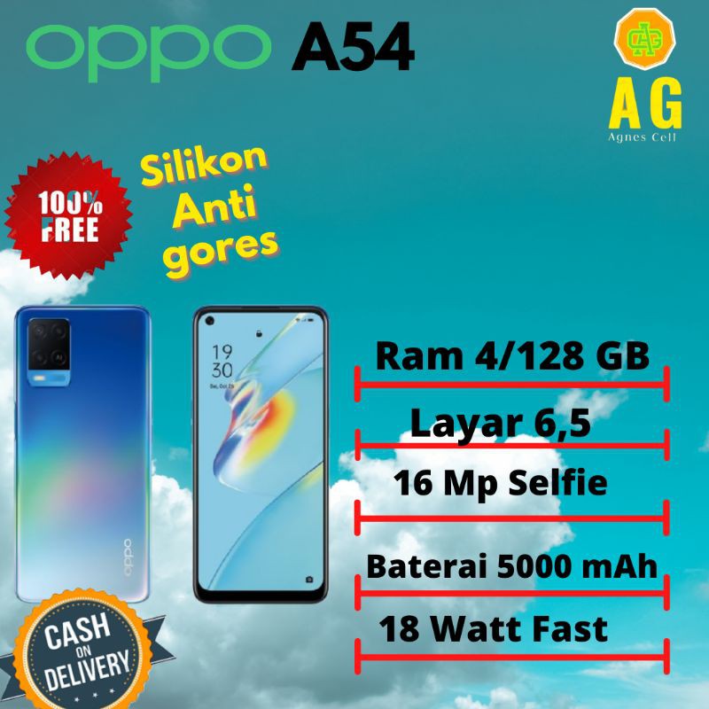 OPPO A54 RAM 6GB ROM128GB 16 Mp Selfie Kamera | Limited Edition | Hitam Biru