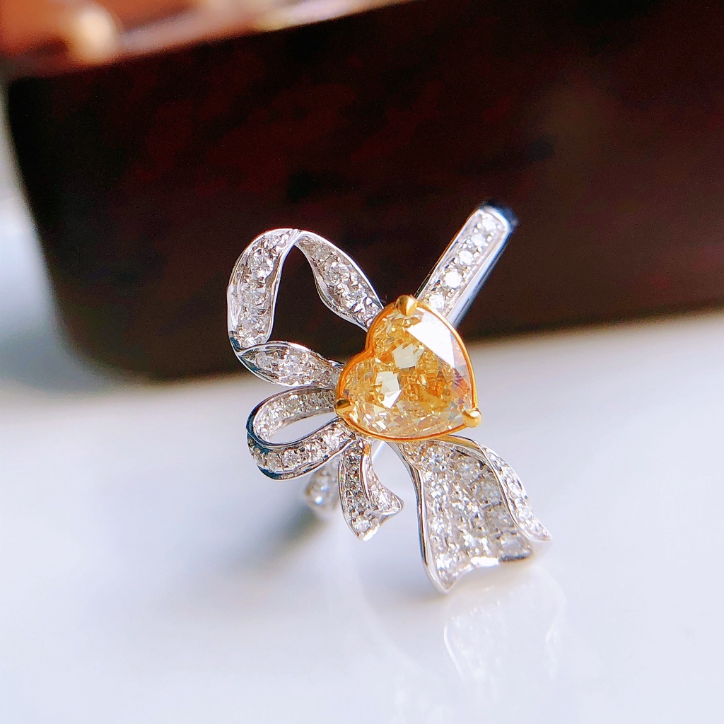 Personalized Design Yellow Heart Shaped Moissanite Diamond Ring