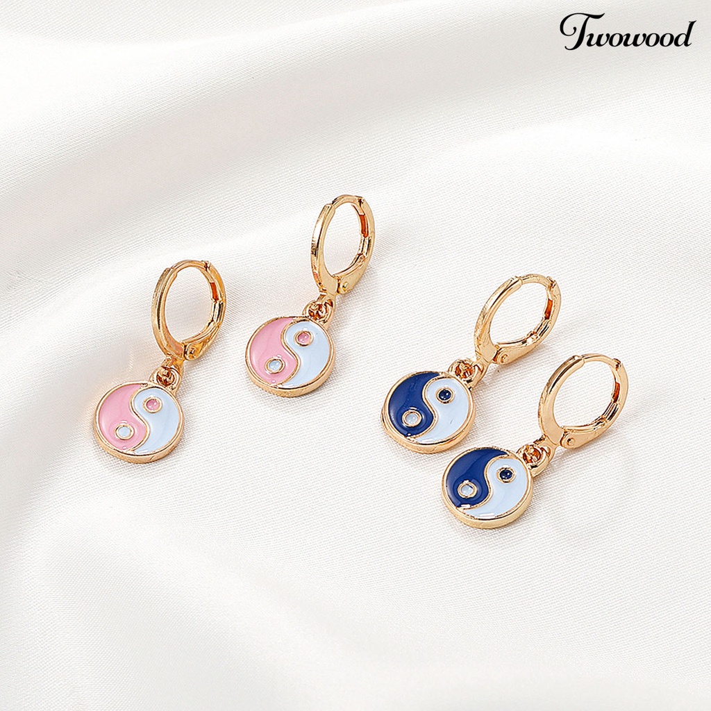 1 Pasang Anting Hoop Piercing Drop Tai Chi Yin Yang Warna-Warni Gaya Tradisional Untuk Pesta