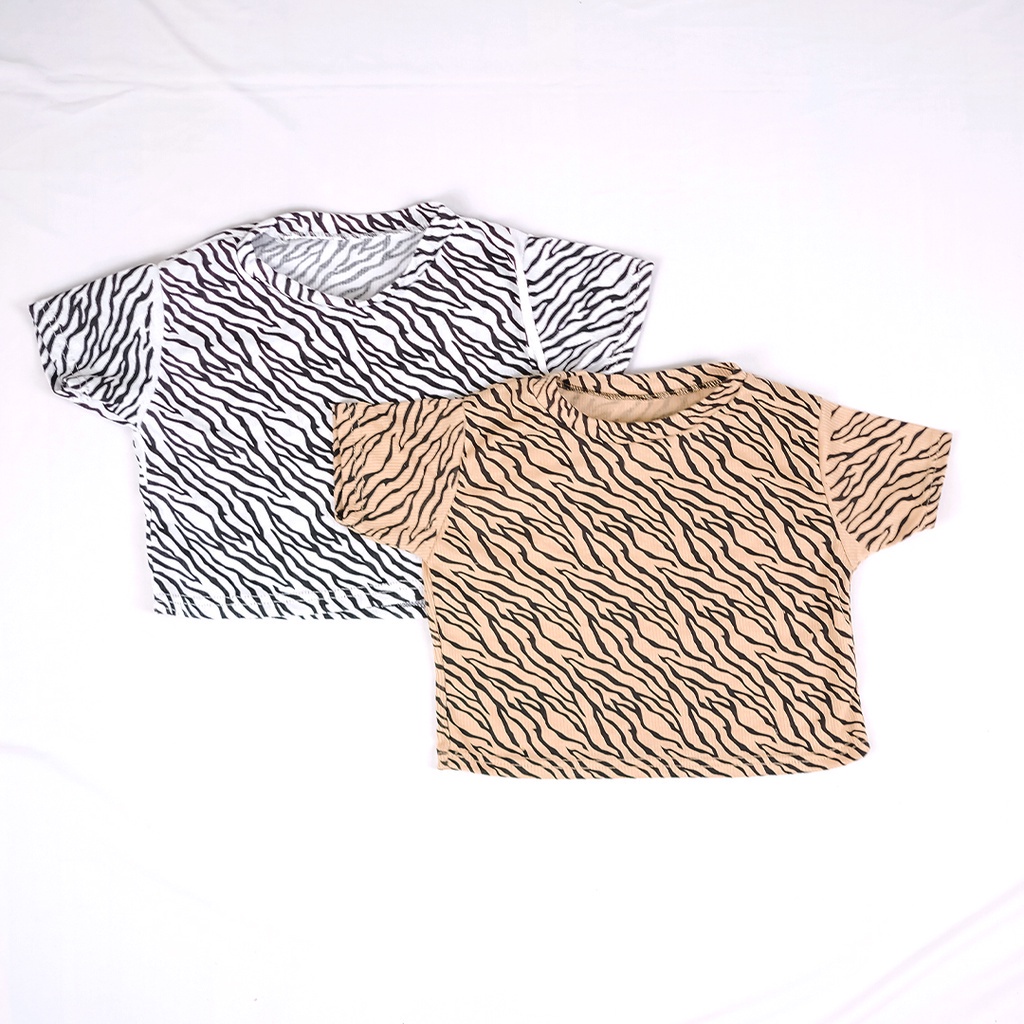 Tq88indonesia FashionBaju Atasan Wanita Lengan Pendek Zebra Crop Top / Busana Santai Cewek / Ootd / Outfit / Outfit