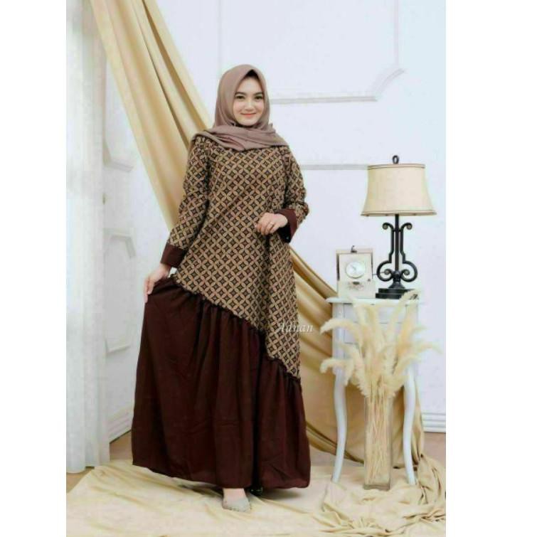 Model Terbaru Gamis Batik Baju Batik Muslimah Batik Kombinasi Mmn Shopee Indonesia