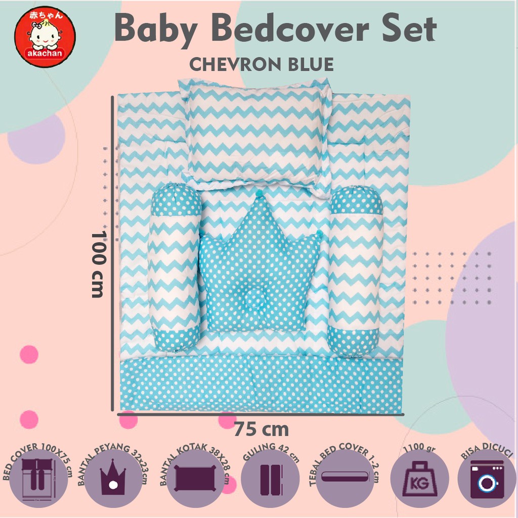 CHEVRON BLUE Baby Bed Set Sarung Lepas Bedcover Selimut Bantal Crown b3 Guling Alas Tidur Bayi