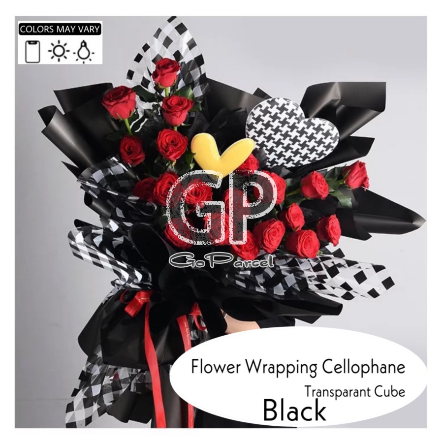 ( 5 Lembar ) TRANSPARANT CUBE - FLOWER WRAPPING PAPER / CELLOPHANE - KERTAS BUNGA BUKET FLORIST BOUQUET