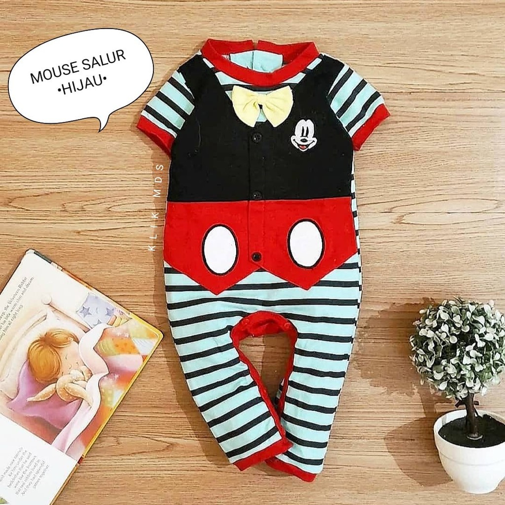 Baju Jumper Anak Bayi Laki-laki Motif Mouse Salur 1 Ukuran Usia 0-6 Bulan