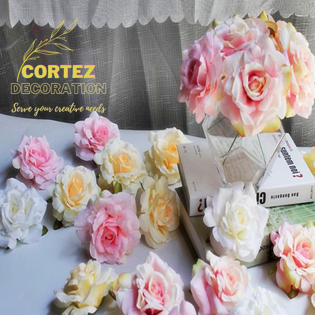 Kepala Bunga Mawar kelopak Mawar Artificial Rose Jumbo Dekorasi non Tangkai