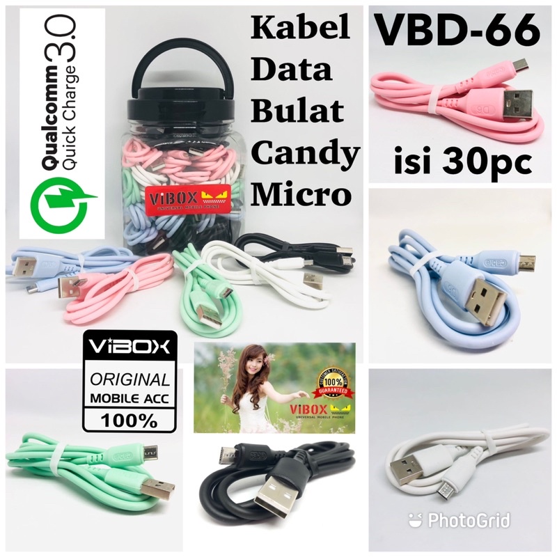 {ISI 30pc} GROSIR KABEL DATA TOPLES VIBOX MICRO VBD66 ORIGINAL 3A 100CM