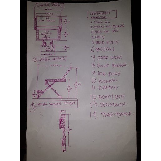 Meja Belajar Lipat+Whiteboard+Bangku