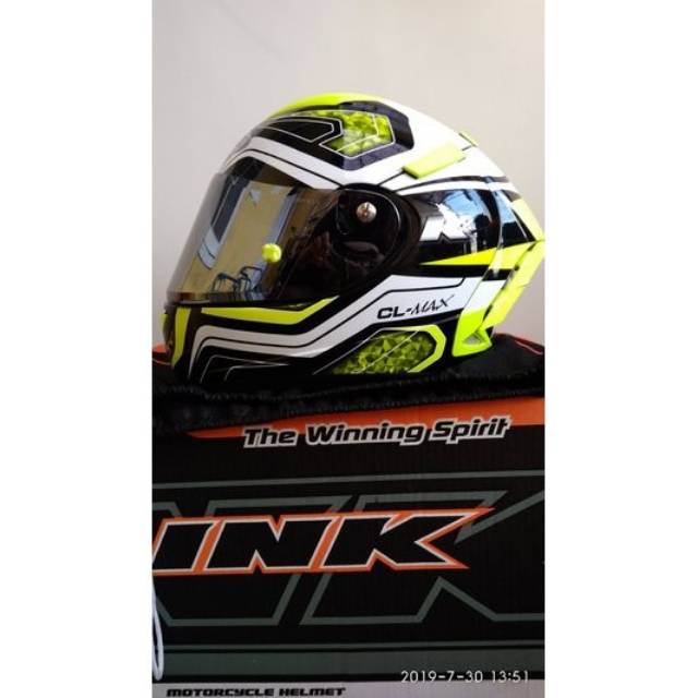 Helm INK CL MAX #5 YELLOW FLUO Paket Ganteng Flat Visor Iridium TOP Spoiler ala Shoei