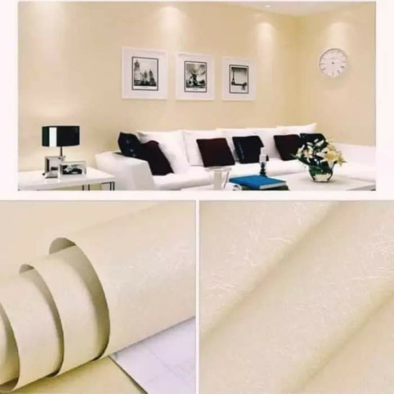 WALPAPER STIKER DINDING.CORAK POLOS KREM