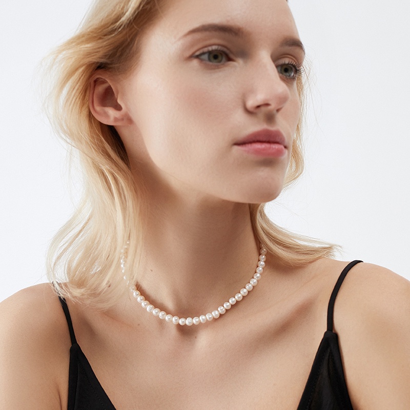 Kalung Choker Rantai Klavikula Hias Manik-Manik Mutiara Imitasi Gaya Retro Korea Untuk Wanita