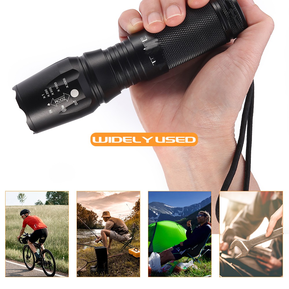 TaffLED Senter Tactical LED Cree XML-T6 3000 Lumens + Baterai + Charger + Box - E97 - Black