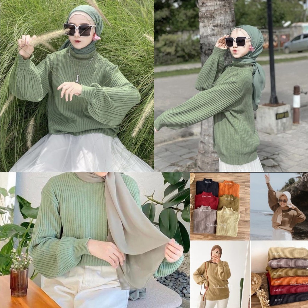 VALERI TEBAL MOLLY BALLONY SWEATER RAJUT WANITA TANGAN BALON VANIA TURTLENECK KNIT BAYONETA