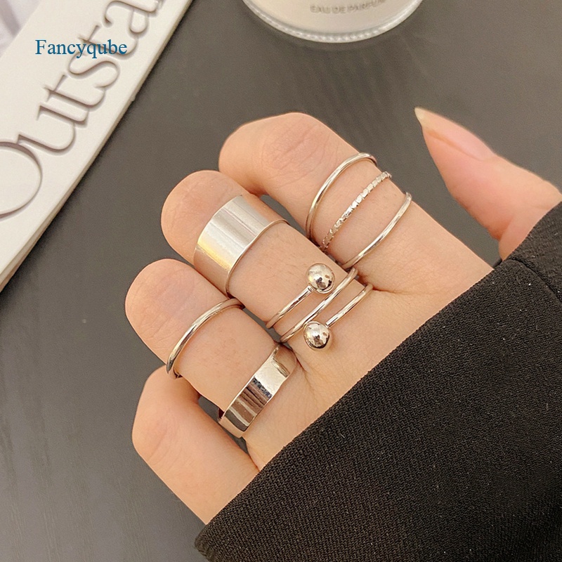 Fancyqube 5pcs Cincin Jari Telunjuk Model Terbuka Banyak Lapis Geometris Bahan Alloy Gaya Klasik Untuk Wanita