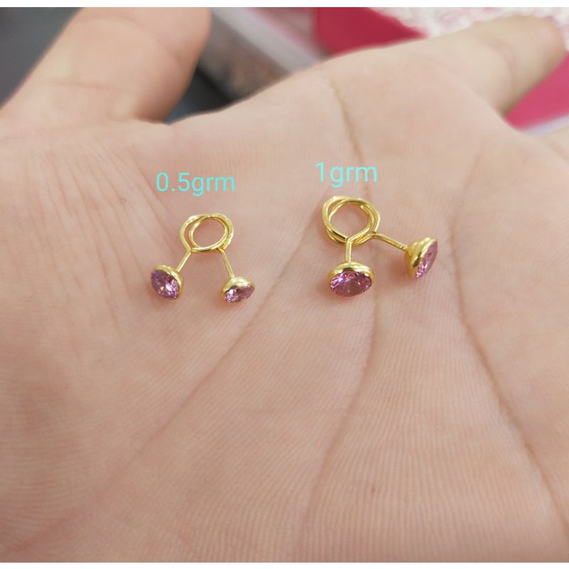 ANTING TOGEH MATA PINK PERAK 925 LAPIS MAS 24K