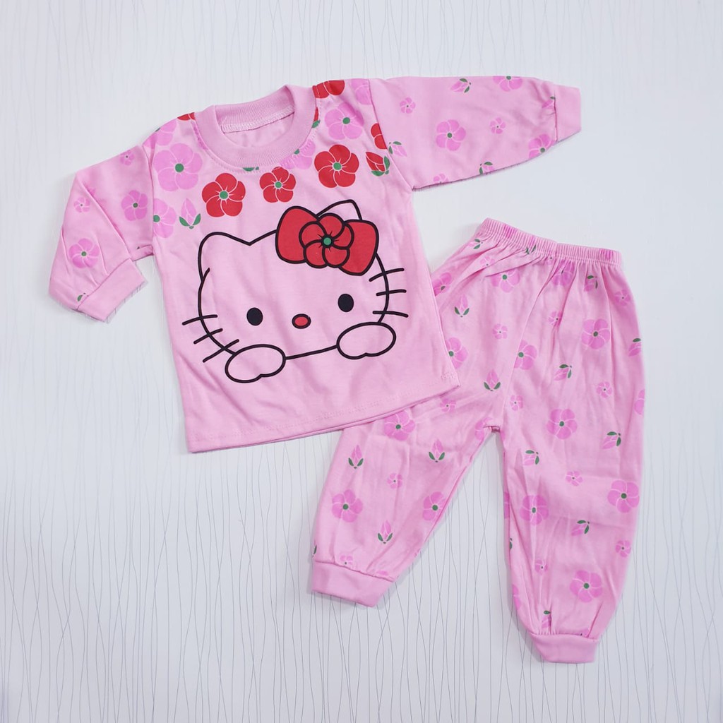 setelan piyama baju tidur anak perempuan hello kitty pink