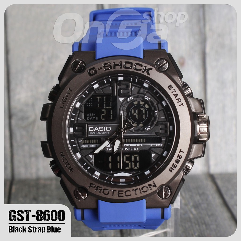 Jam Casio G Shock G-Steel GST8600 Black Strap Blue Grade Original Digital Analog Timepieces GST200