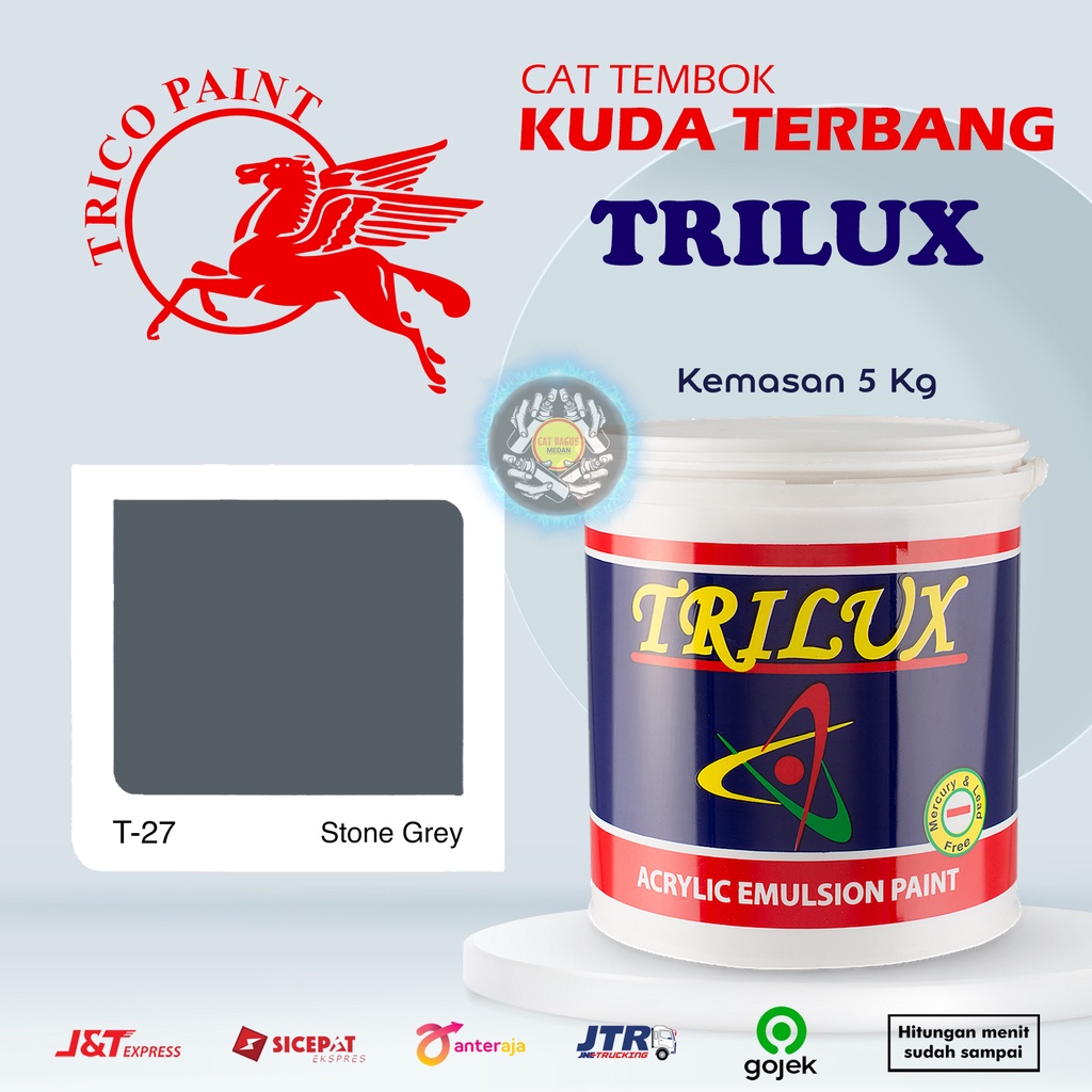 CAT AIR CAT TEMBOK DINDING TRILUX KUDA TERBANG 5 KG WARNA T-27 STONE GREY T27 ABU ABU MUDA TUA ABU R