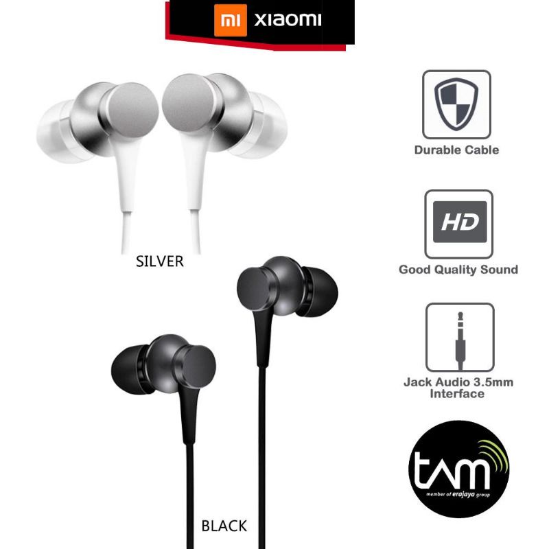 EARPHONE MI IN EAR BASIC XIAOMI (RESMI TAM) HEADPHONE HEADSET / EAR PHONE XIAOMI MI IN EAR BASIC (SILVER)