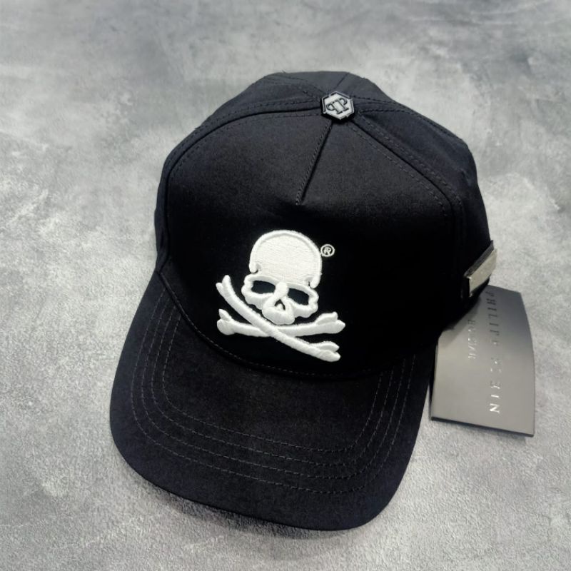 Topi P Plein Black Logo Skull White Topi Baseball Super Premium Quality