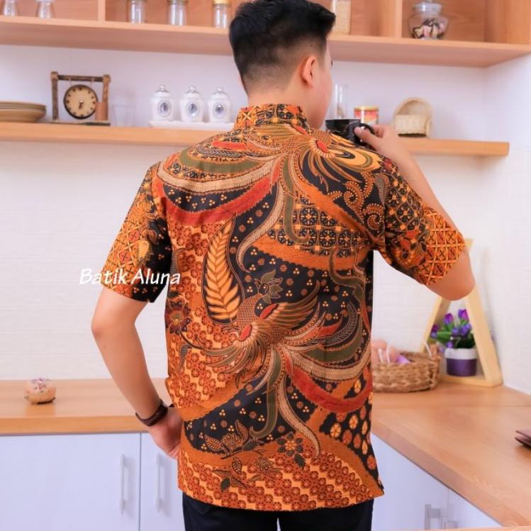 LANGSUNG ATC.. batik pria lengan pendek hitam mewah keren ekslusif terbaru simpel batik aluna cowok 