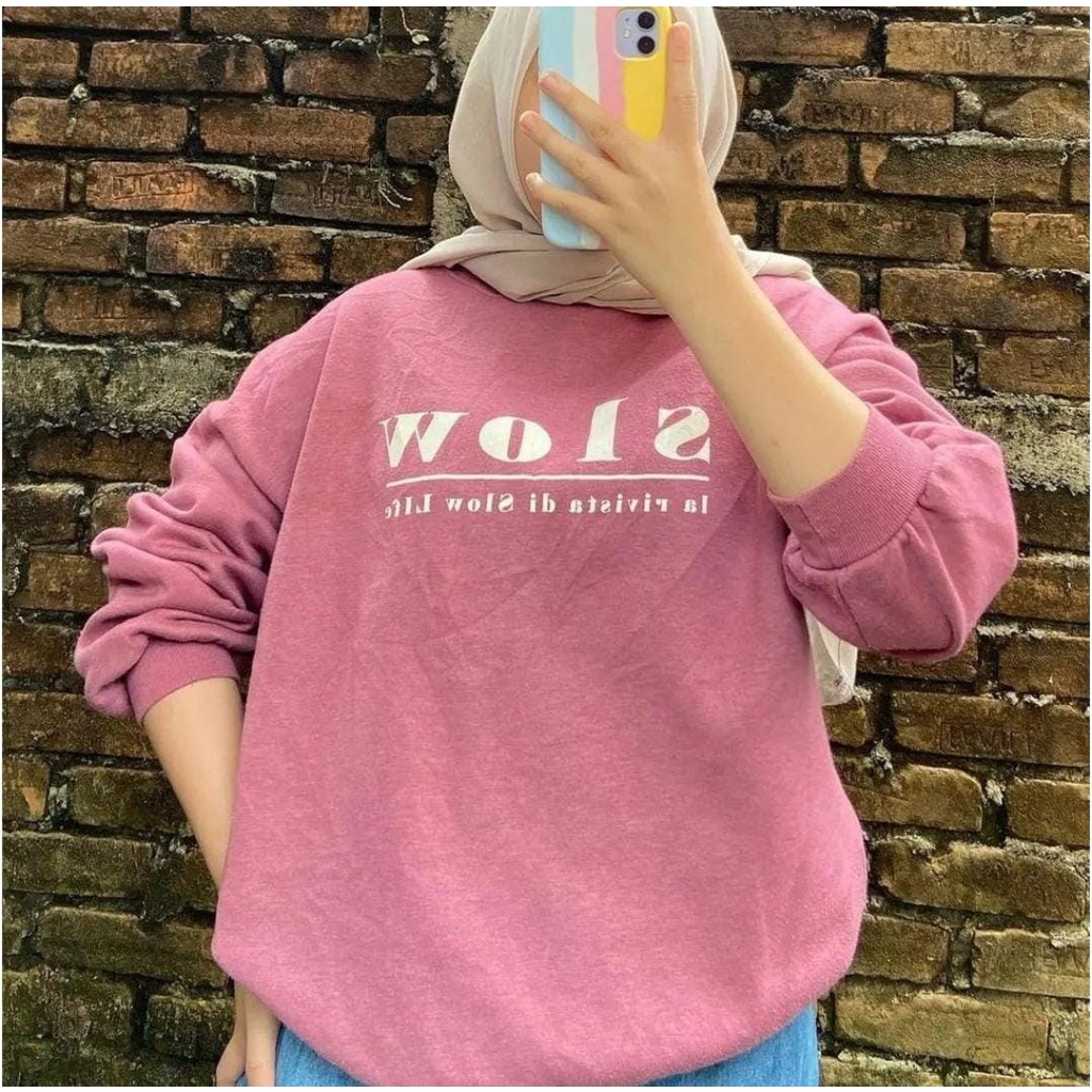 SWEATER WANITA SLOW / PAKAIAN WANITA ALA KOREA / CREWNECK FLEECE TEBAL LEMBUT TERBARU'