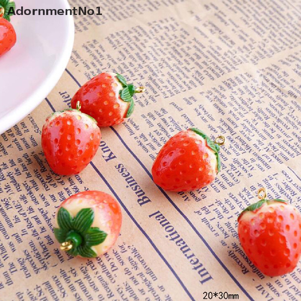 (AdornmentNo1) 10pcs Liontin Bentuk Buah Strawberry 3D Bahan Resin Untuk Kerajinan Tangan DIY