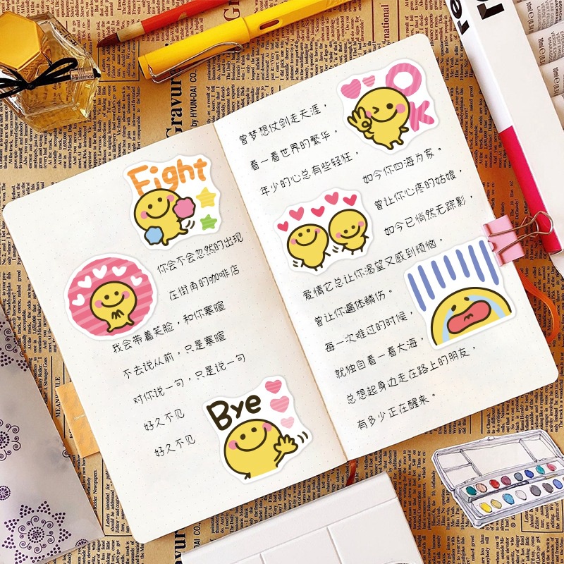 Niconico Senyum stiker lucu wajah tersenyum kartun ekspresi Jurnal bahan kasus epoxy tangan Buku sti