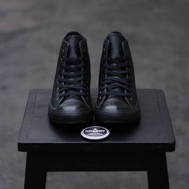 converse leather black high