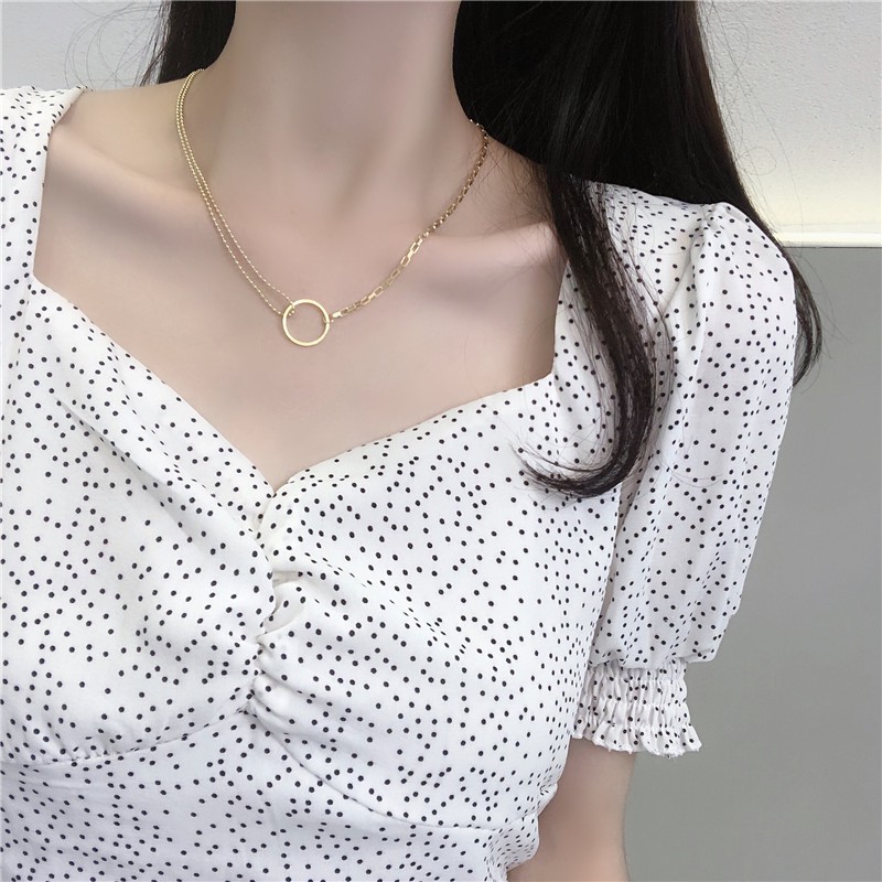 Kalung choker Rantai Klavikula Model Lapis Ganda Asimetris Gaya Retro Korea Untuk Wanita