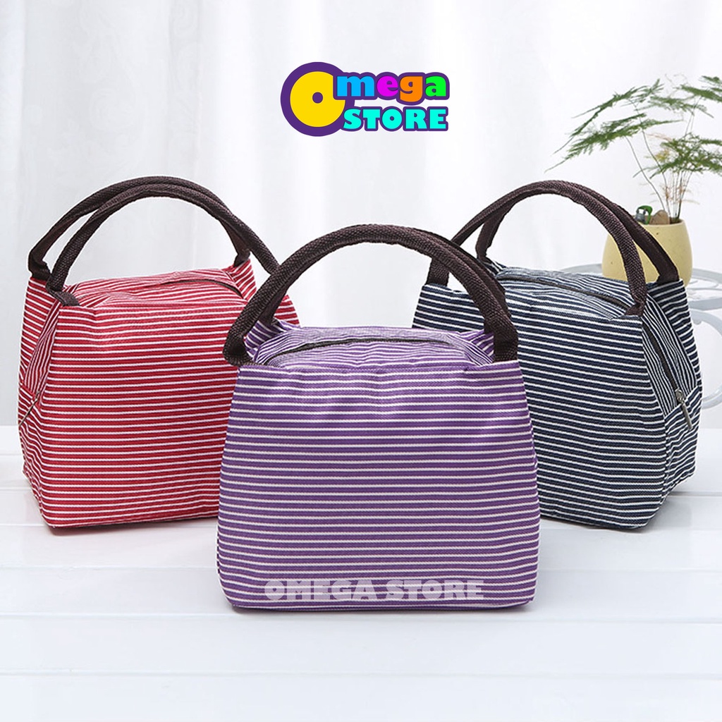 Tas Bekal Makanan Lunch Bag Box Makanan Alumunium Kotak Makanan Anak Motif Garis - 221