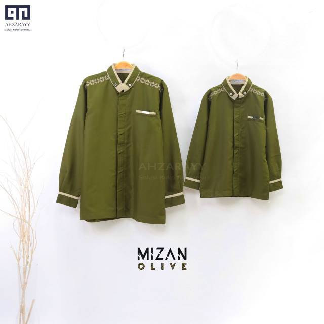 Baju Koko Couple Lebaran Mizan Ied Series Warna Olive Original by Ahzarayy
