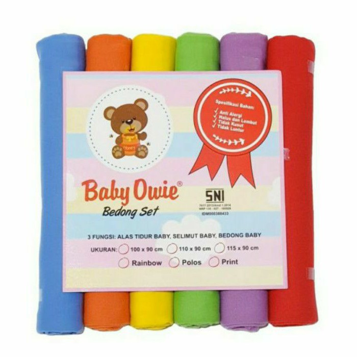 6 Pcs (1/2 Lusin) Bedong Bayi 90x100 cm Rainbow BABY OWIE POLOS | FLOWER PRINT Halus Bedong Set / Alas Tidur