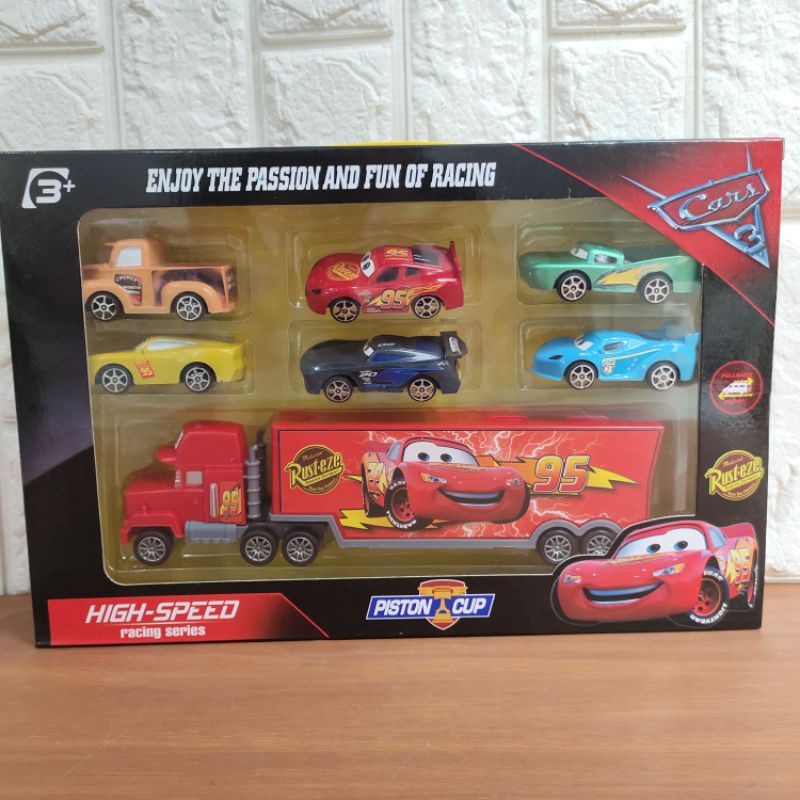 Mainan Anak Diecast Cars Mcqueen Set Truk Pull Back